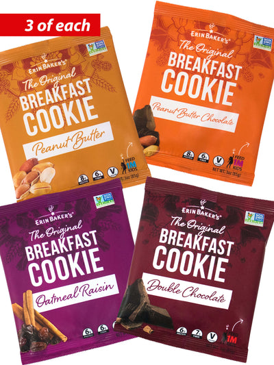 Breakfast Cookie Sample Pack - Peanut Butter, Double Chocolate, Oatmeal Raisin, and Peanut Butter Chocolate